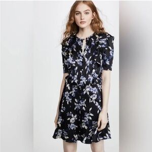 Veronica Beard Camillie Black and Blue Floral Mini Dress